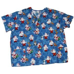 Fundamentally Cotton by White Swan Christmas Santa  Unisex Scrub XL-1X EUC
